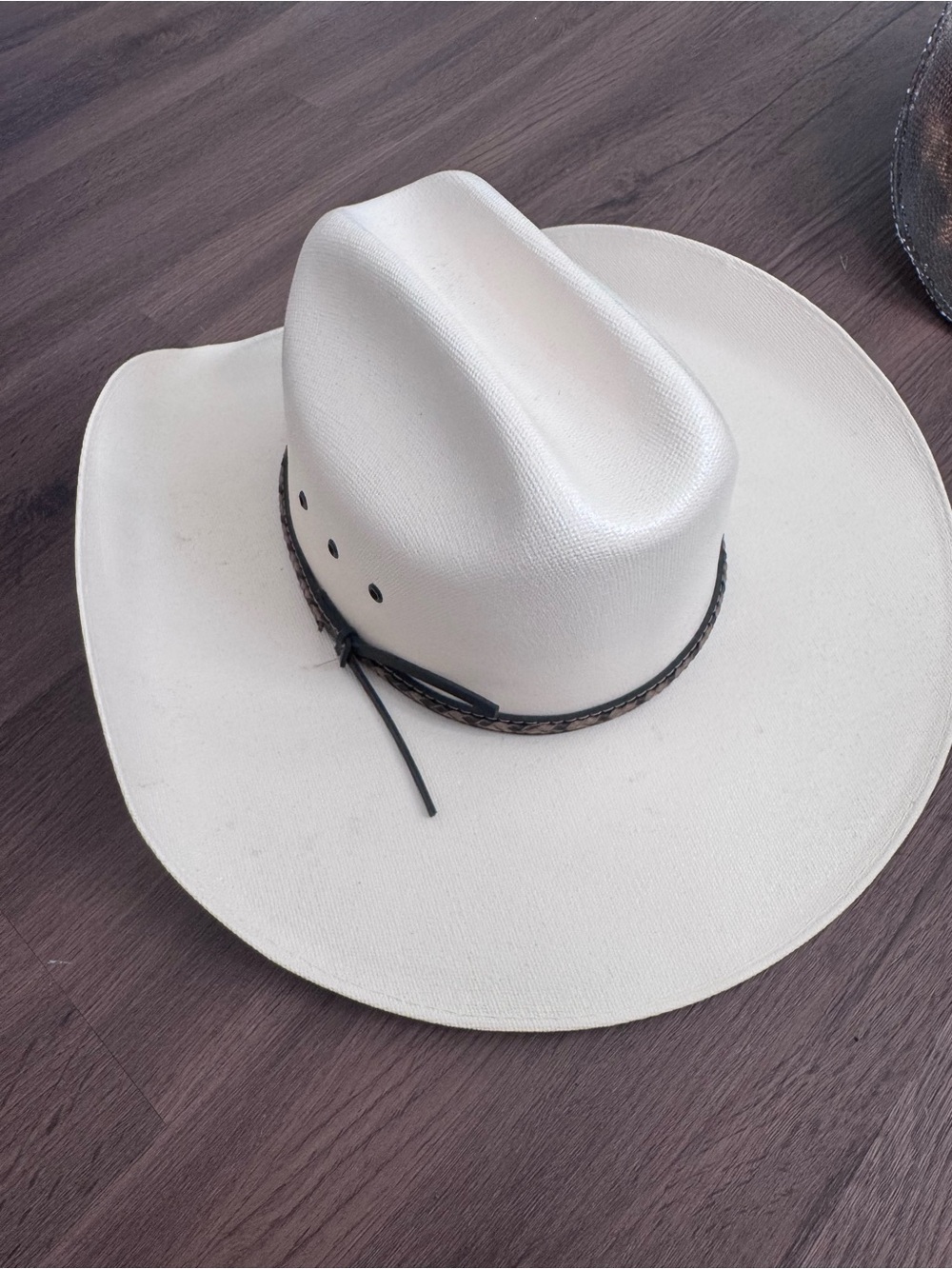 Men's White Western Cowboy Hat with Decorative Braided Band